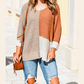 Monella Chestnut Color Block Knit V Neck Loose Sweater