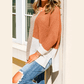 Monella Chestnut Color Block Knit V Neck Loose Sweater