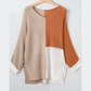 Monella Chestnut Color Block Knit V Neck Loose Sweater
