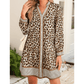 Louann Brown Leopard Print Striped Patchwork 3/4 Sleeve Loose Mini Dress