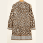 Louann Brown Leopard Print Striped Patchwork 3/4 Sleeve Loose Mini Dress