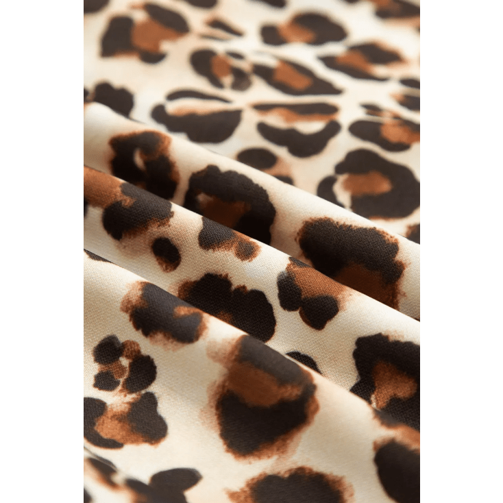 Louann Brown Leopard Print Striped Patchwork 3/4 Sleeve Loose Mini Dress