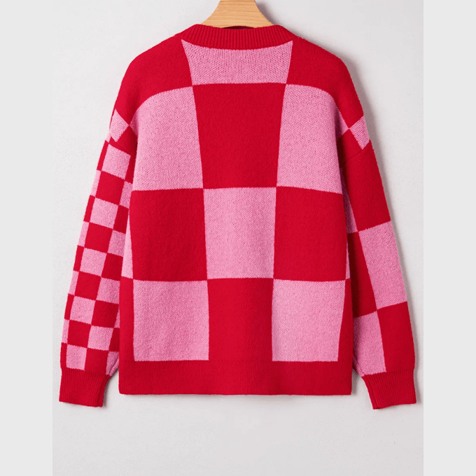 Jalessa Fiery Red Mixed Plaid Relaxed Sweater Cardigan