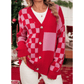 Jalessa Fiery Red Mixed Plaid Relaxed Sweater Cardigan