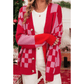 Jalessa Fiery Red Mixed Plaid Relaxed Sweater Cardigan