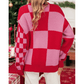 Jalessa Fiery Red Mixed Plaid Relaxed Sweater Cardigan
