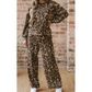 Sadee Brown Leopard Print Raw Seam Patchwork Pullover Drawstring Loose Pant Set