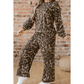 Sadee Brown Leopard Print Raw Seam Patchwork Pullover Drawstring Loose Pant Set