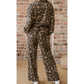 Sadee Brown Leopard Print Raw Seam Patchwork Pullover Drawstring Loose Pant Set