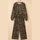 Sadee Brown Leopard Print Raw Seam Patchwork Pullover Drawstring Loose Pant Set
