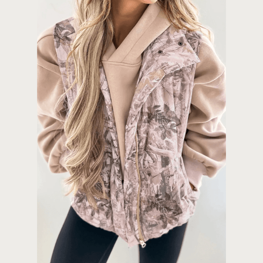 Glenna Brown Camo Leaf Print Winter Puffer Vest