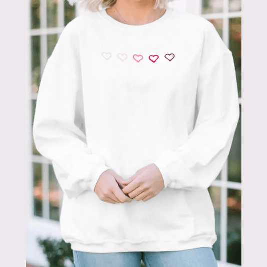 White 3d Ribbed Heart Embroidered Drop Shoulder Sweatshirt
