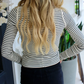 Wendie Black Stripe Ribbed Knit Half Button Long Sleeve Slim Top