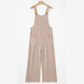 Jaz Parchment Ribbed Knit Patched Pocket Wide Leg Overalls