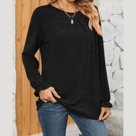 Karter Pleated Round Neck Long Sleeve Top