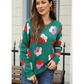 Jacqulin Green Floral Pattern Long Sleeve Sweater