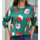 Jacqulin Green Floral Pattern Long Sleeve Sweater