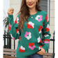 Jacqulin Green Floral Pattern Long Sleeve Sweater