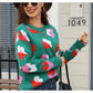 Jacqulin Green Floral Pattern Long Sleeve Sweater