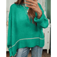 Lenette Green Contrast Detail Drop Shoulder Baggy Sweater