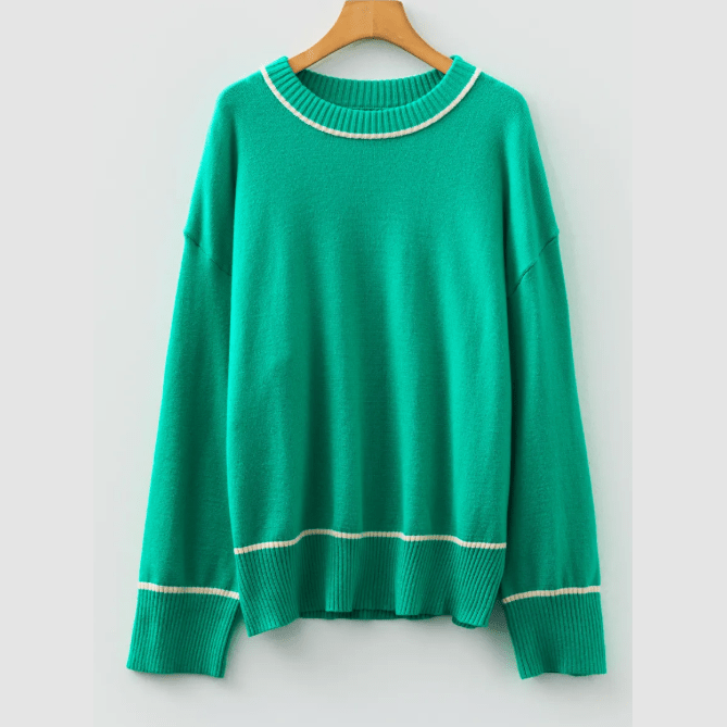 Lenette Green Contrast Detail Drop Shoulder Baggy Sweater