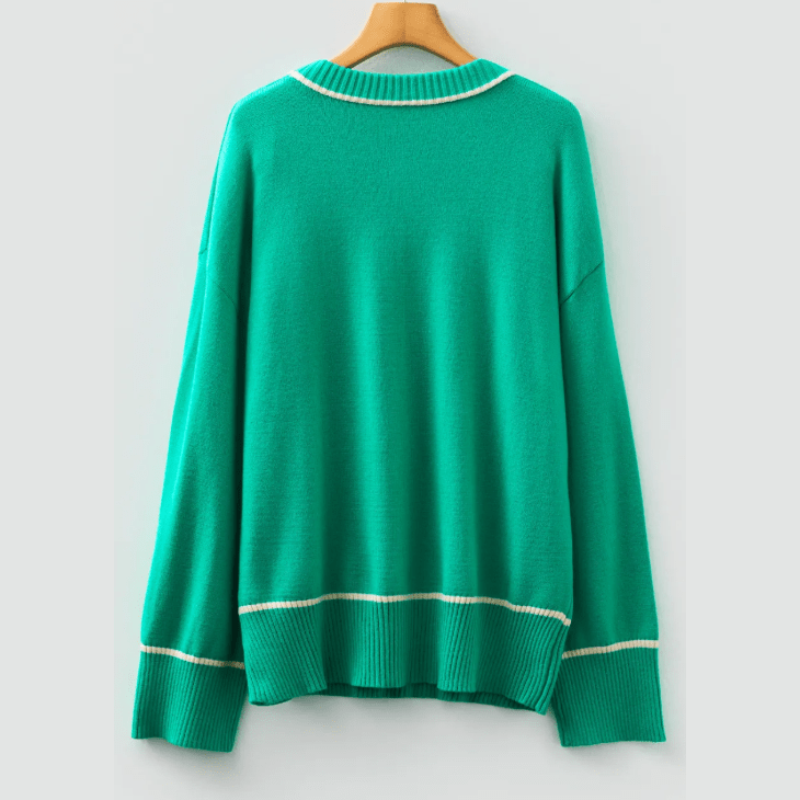 Lenette Green Contrast Detail Drop Shoulder Baggy Sweater