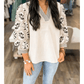 Mickey Floral Puff Sleeve Contrast V Neck Patchwork Blouse