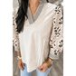 Mickey Floral Puff Sleeve Contrast V Neck Patchwork Blouse