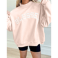 Light Pink Oversized Blessed Embroidered Mock Neck Sweatshirt