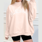 Light Pink Oversized Blessed Embroidered Mock Neck Sweatshirt