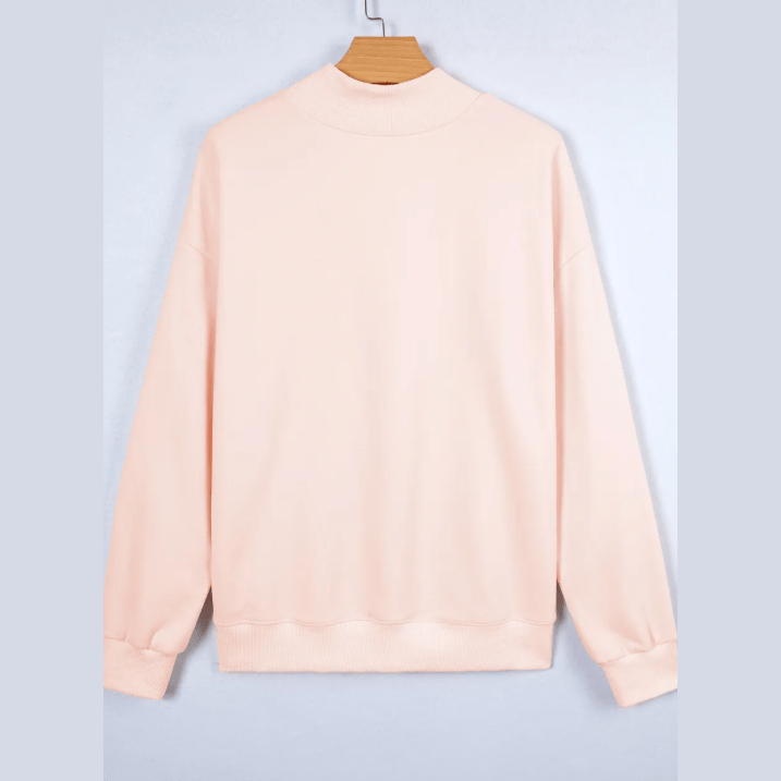 Light Pink Oversized Blessed Embroidered Mock Neck Sweatshirt