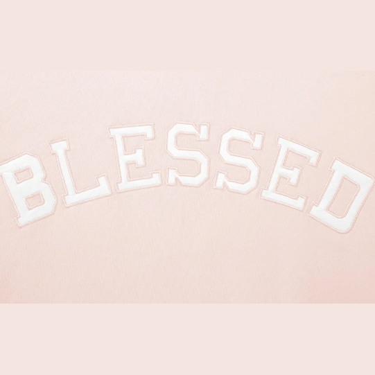 Light Pink Oversized Blessed Embroidered Mock Neck Sweatshirt
