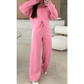 Chantelle Pink Solid Color Zip Up Hoodie Drawstring Loose Pants Set
