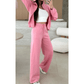 Chantelle Pink Solid Color Zip Up Hoodie Drawstring Loose Pants Set
