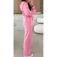 Chantelle Pink Solid Color Zip Up Hoodie Drawstring Loose Pants Set