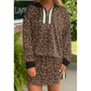 Tiff Khaki Leopard Print Quarter Zip Long Sleeve Top Mini Skirt Set