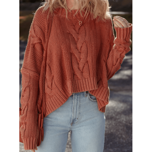 Caylee Redwood Burl Chunky Fit Slouchy Textured Knit Sweater