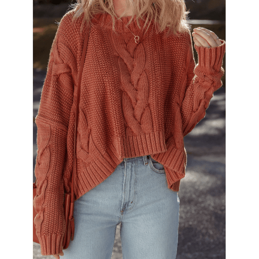 Caylee Redwood Burl Chunky Fit Slouchy Textured Knit Sweater