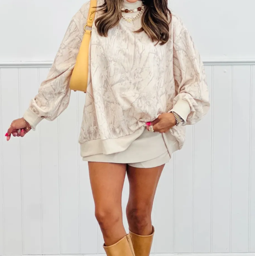 Peydon Khaki Camo Mock Neck Baggy Sweatshirt