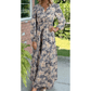 Nixie Floral Print Smocked High Waist Long Sleeve Maxi Dress