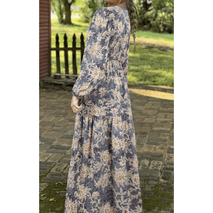 Nixie Floral Print Smocked High Waist Long Sleeve Maxi Dress