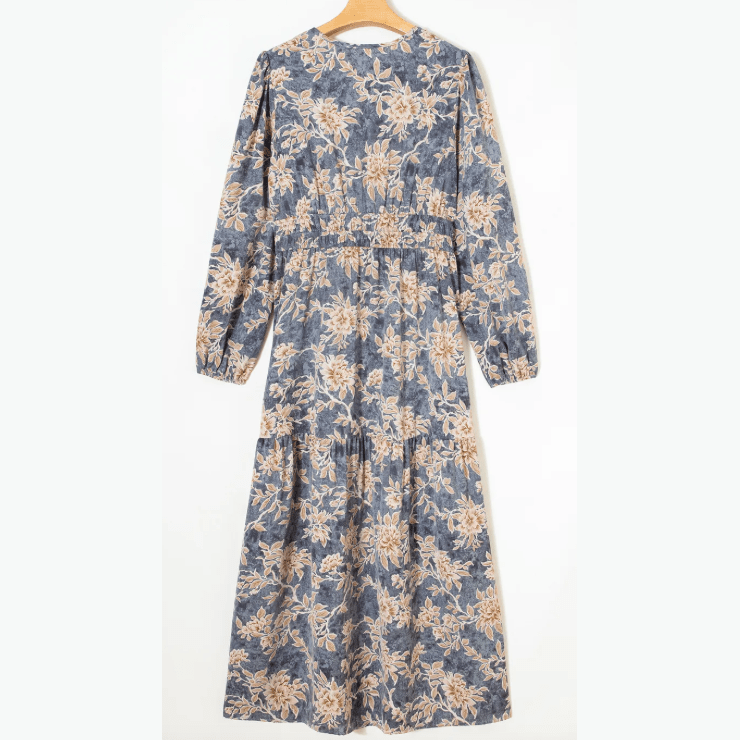 Nixie Floral Print Smocked High Waist Long Sleeve Maxi Dress