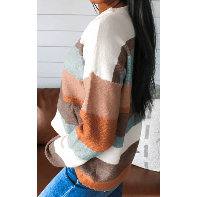 Fergie Striped Color Block Knit Drop Shoulder Sweater