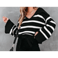 Berlina Black Caped V Neck Slit Sleeve Striped Sweater