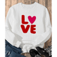 White LOVE Chenille Embroidered Cable Knit Pullover Sweatshirt