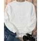 White LOVE Chenille Embroidered Cable Knit Pullover Sweatshirt