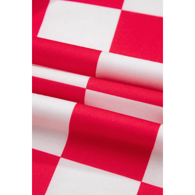 Chantilly Red Checkered Print Half Zip Hoodie Loose Pant Set