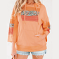 Mendy Grapefruit Orange Plaid Floral Patchwork Kangaroo Pocket Hooded Long Sleeve Top