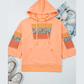 Mendy Grapefruit Orange Plaid Floral Patchwork Kangaroo Pocket Hooded Long Sleeve Top