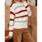 Bethi Beige Stripe Exposed Seam Drop Shoulder Heathered Knit Sweater